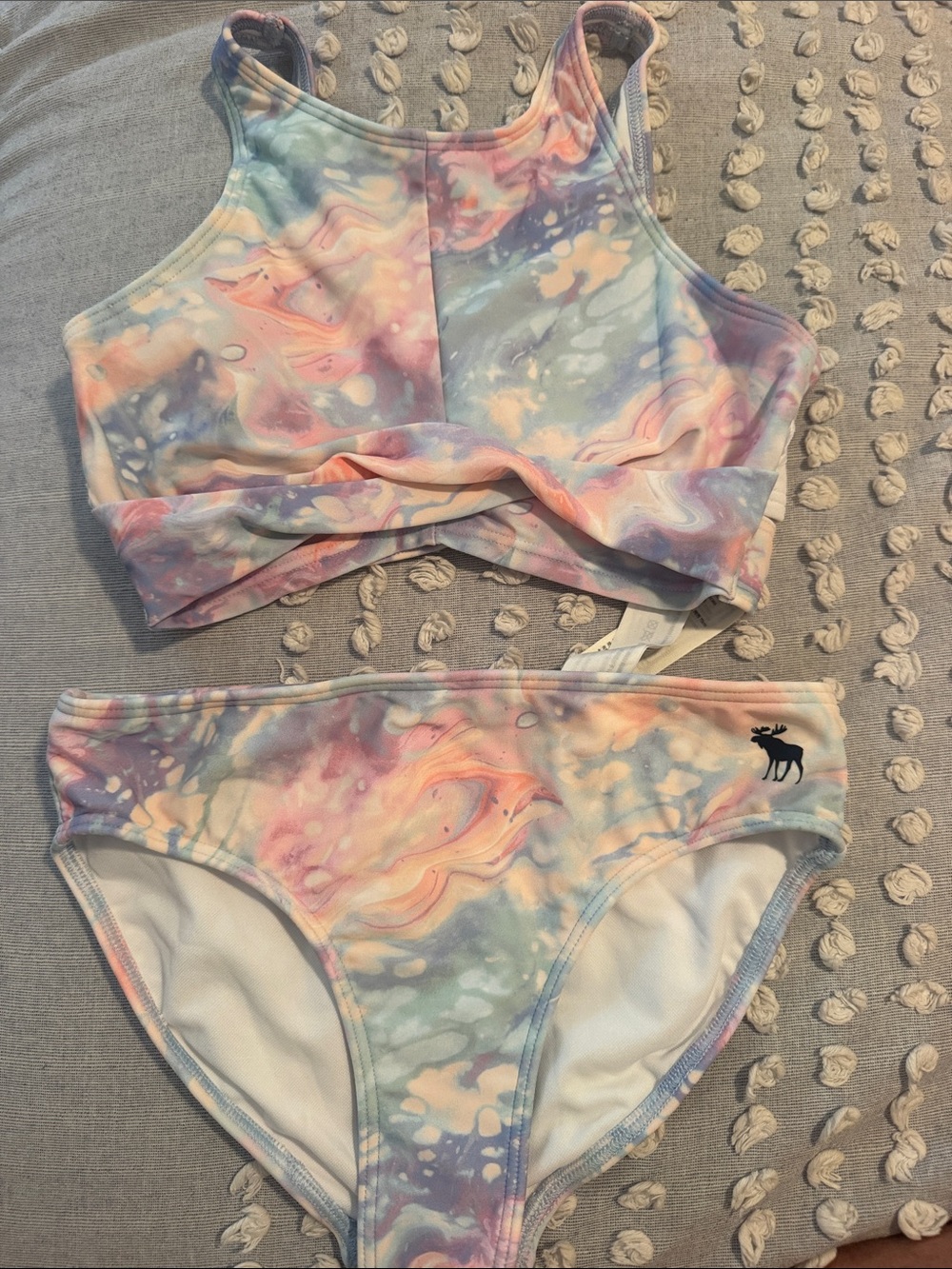 abercrombie kids Pastel Marble High-Neck Bikini Set - Pink, Blue, Purple, Cream